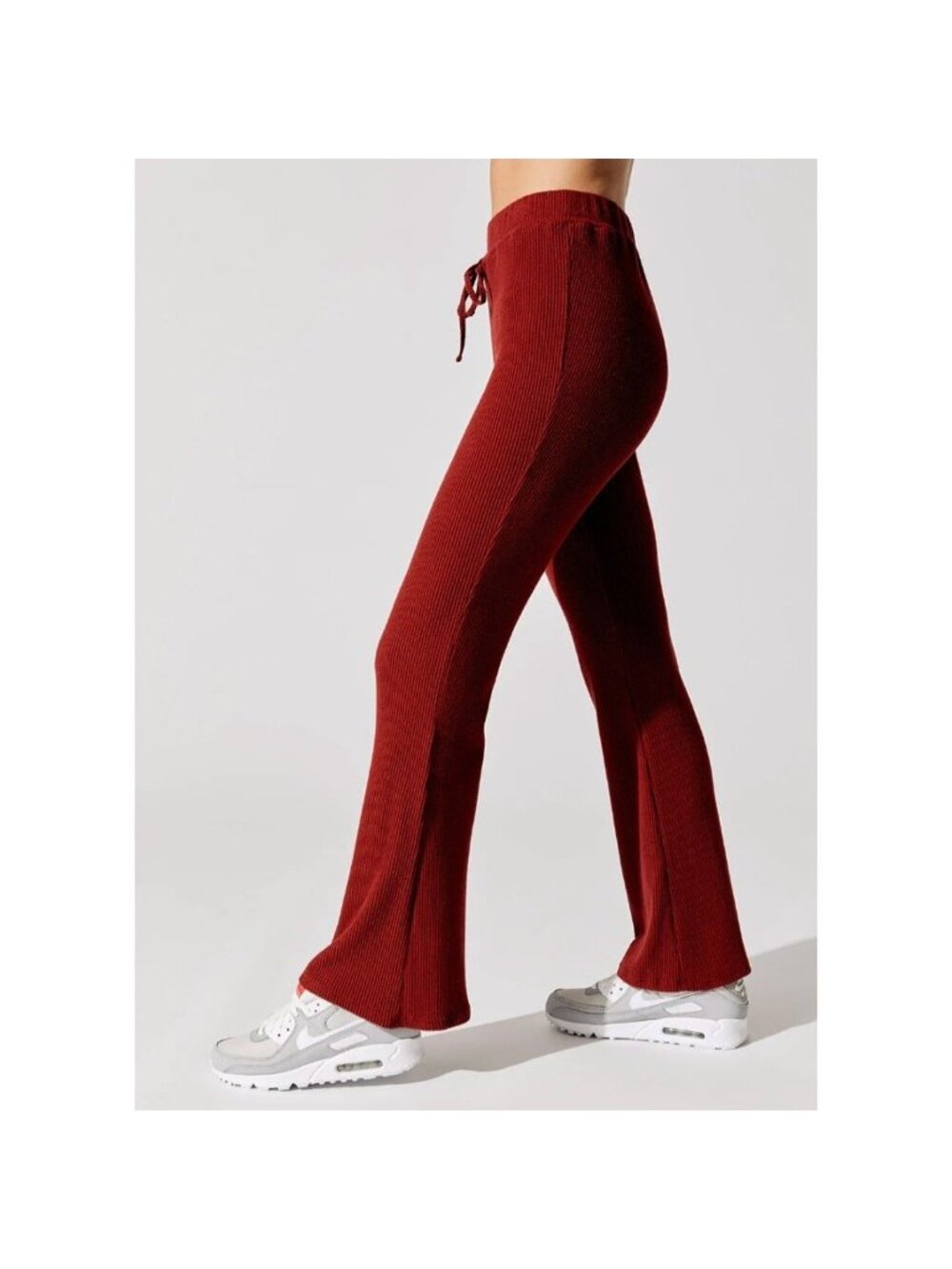 NWT Carbon38 Brushed Ribbed Flare Pants Rum Wine Red Size Large